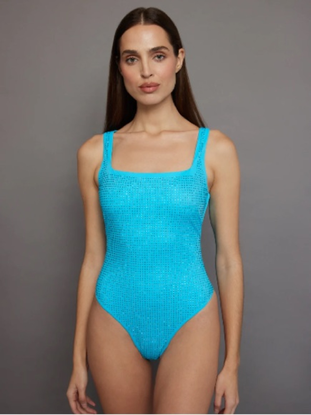 Goldbergh Turquoise Crochet Square-Neck One-Piece Swimsuit